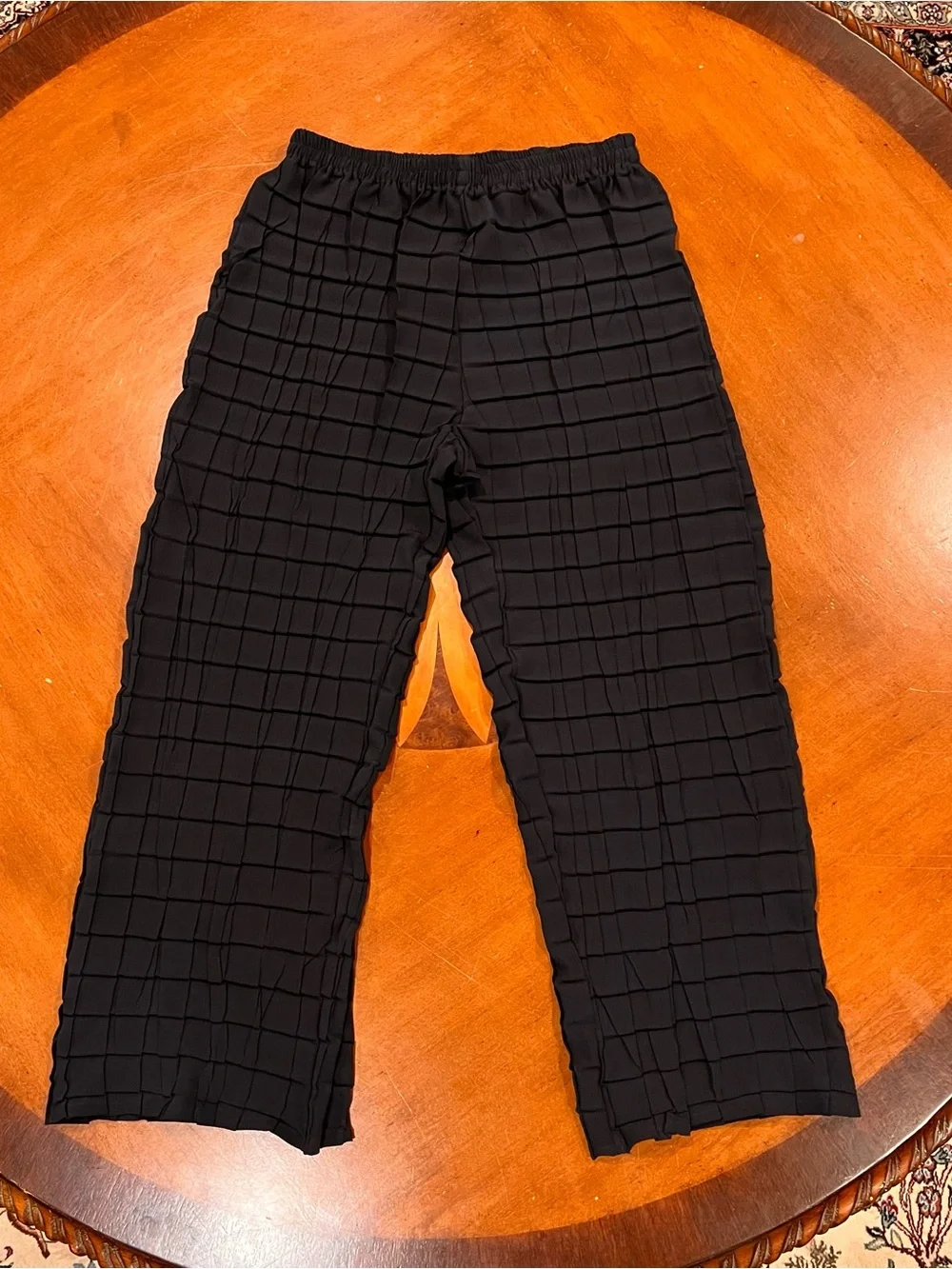 Babette High-Rise Wide Leg Pull-On Pant Black Check Lagenlook Flowy Crinkle